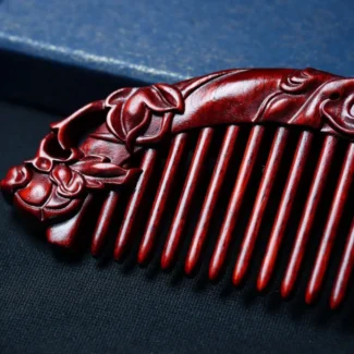 Home 69 - Buddha Bodhis Hand-Carved Rosewood Hairpin & Comb Gift Set | Peony Floral Amulet for Hair Health
