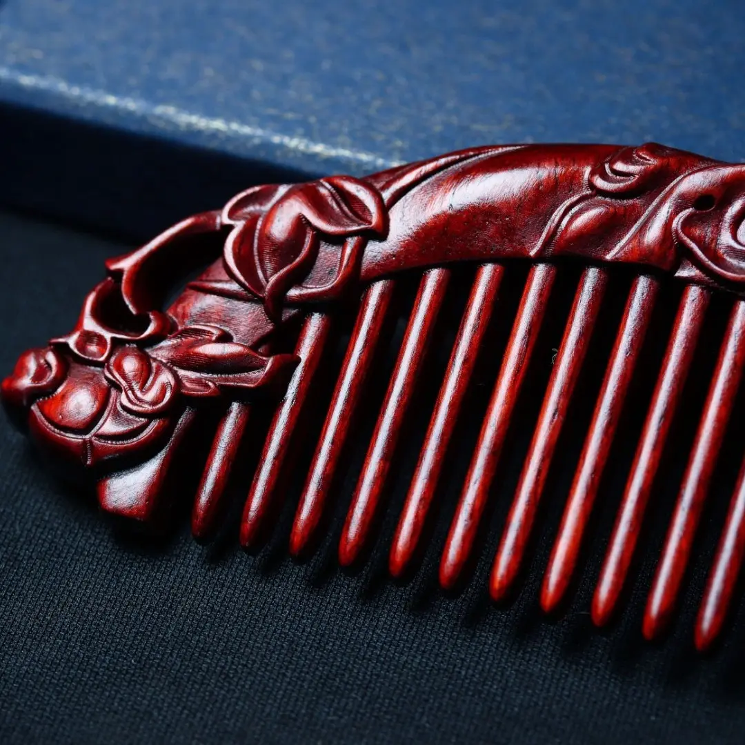Hand-Carved Rosewood Hairpin & Comb Gift Set Peony Floral Amulet for Hair Health (3) Hand-Carved Rosewood Hairpin & Comb Gift Set | Peony Floral Amulet for Hair Health