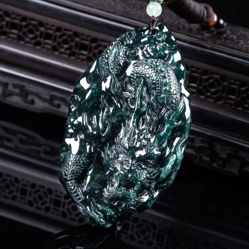 Handcrafted 3D Natural Jadeite Dragon Pendant 60g Substantial Amulet for Success (3) Handcrafted 3D Natural Jadeite Dragon Pendant | 60g Substantial Amulet for Success