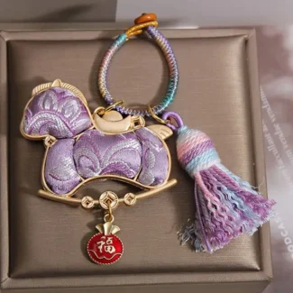 Handcrafted Embroidered Tassel Charm Lucky Horse, Cat & Fortune Bag Amulets