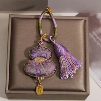 Handcrafted Embroidered Wu Lou Gourd Charm Feng Shui Tassel for Health & Abundance