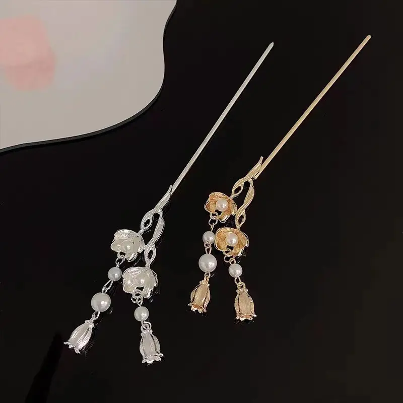 Handcrafted Lily of the Valley Metal Hairpin Floral Hair Stick for Happiness & Grace (4) Handcrafted Lily of the Valley Metal Hairpin Floral Hair Stick for Happiness & Grace