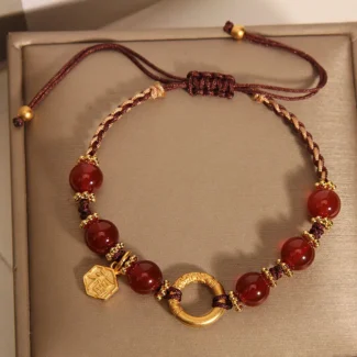 Handcrafted Red Agate Red String Bracelet Fu Fortune Charm for 2026 Protection