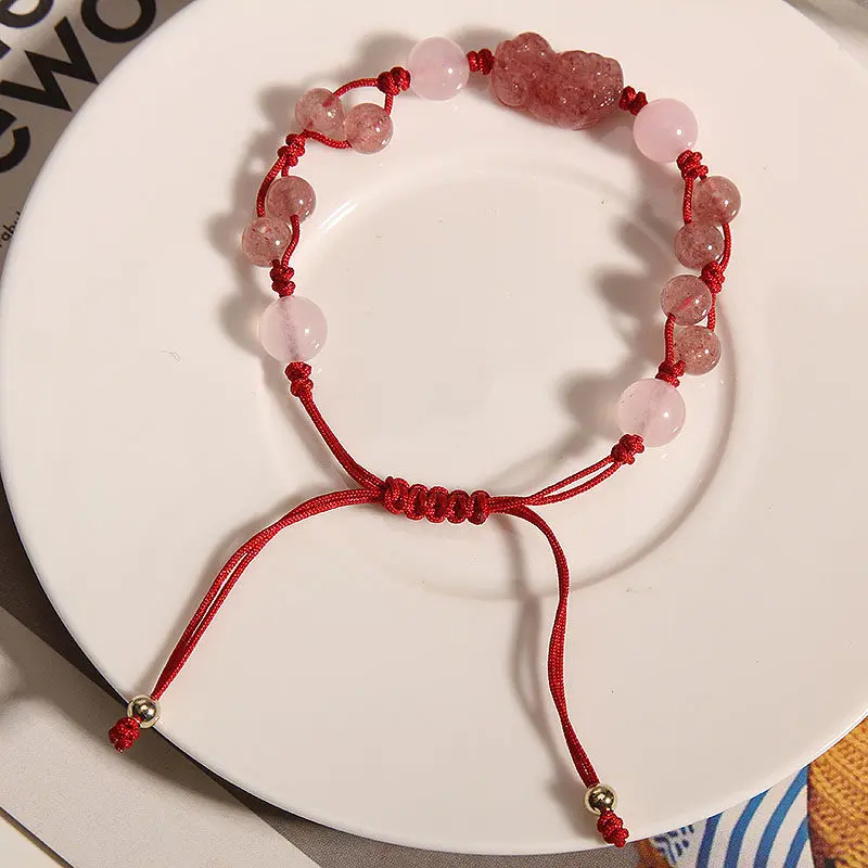 Handcrafted Rose Quartz & Strawberry Quartz Pixiu Red String Bracelet 2026 Love & Wealth Amulet (1) Handcrafted Rose Quartz & Strawberry Quartz Pixiu Red String Bracelet 2026 Love & Wealth Amulet