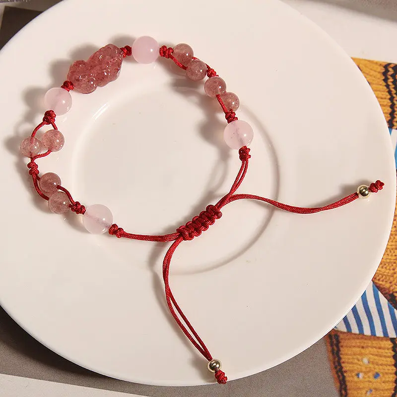 Handcrafted Rose Quartz & Strawberry Quartz Pixiu Red String Bracelet 2026 Love & Wealth Amulet (2) Handcrafted Rose Quartz & Strawberry Quartz Pixiu Red String Bracelet 2026 Love & Wealth Amulet
