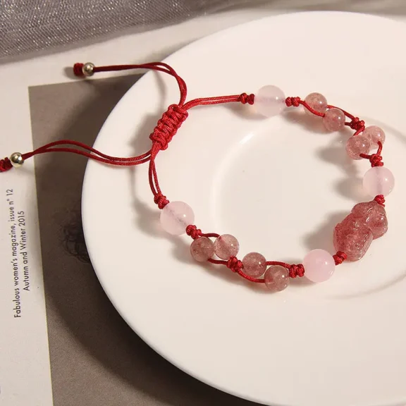 Handcrafted Rose Quartz & Strawberry Quartz Pixiu Red String Bracelet 2026 Love & Wealth Amulet 5 - Buddha Bodhis Handcrafted Rose Quartz & Strawberry Quartz Pixiu Red String Bracelet 2026 Love & Wealth Amulet