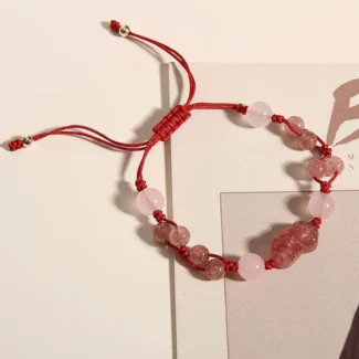 Handcrafted Rose Quartz & Strawberry Quartz Pixiu Red String Bracelet 2026 Love & Wealth Amulet