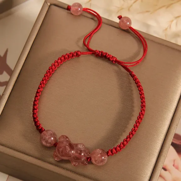 Handcrafted Strawberry Quartz Bear Red String Bracelet | Self-Love & 2026 Protection 5 - Buddha Bodhis Handcrafted Strawberry Quartz Bear Red String Bracelet Self-Love & 2026 Protection