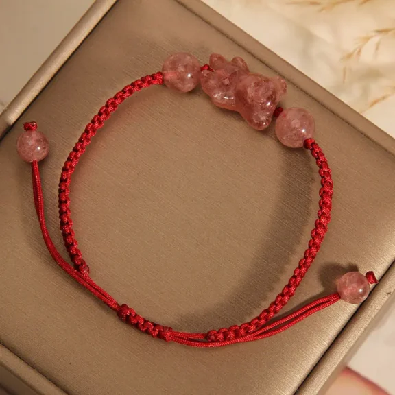 Handcrafted Strawberry Quartz Bear Red String Bracelet | Self-Love & 2026 Protection 6 - Buddha Bodhis Handcrafted Strawberry Quartz Bear Red String Bracelet Self-Love & 2026 Protection
