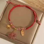 Handcrafted Strawberry Quartz Cat Paw Red String Bracelet | 2026 Protection & Luck Bell 2 - Buddha Bodhis Handcrafted Strawberry Quartz Cat Paw Red String Bracelet 2026 Protection & Luck Bell