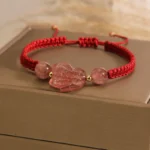 Handcrafted Strawberry Quartz Fox Red String Bracelet | Love Magnet & 2026 Protection 3 - Buddha Bodhis Handcrafted Strawberry Quartz Fox Red String Bracelet