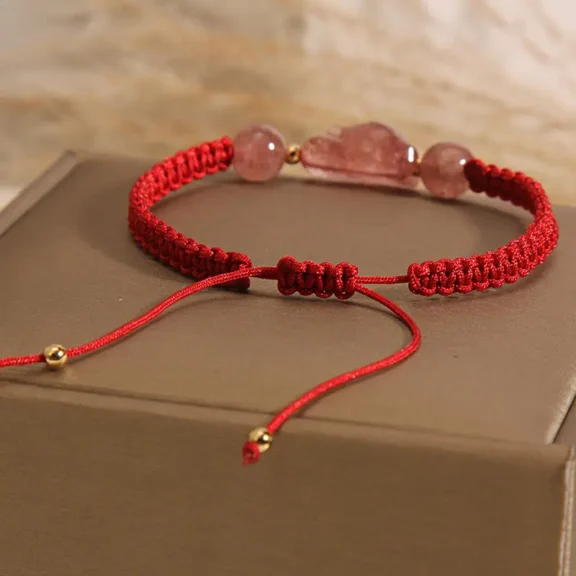 Handcrafted Strawberry Quartz Fox Red String Bracelet | Love Magnet & 2026 Protection 6 - Buddha Bodhis Handcrafted Strawberry Quartz Fox Red String Bracelet