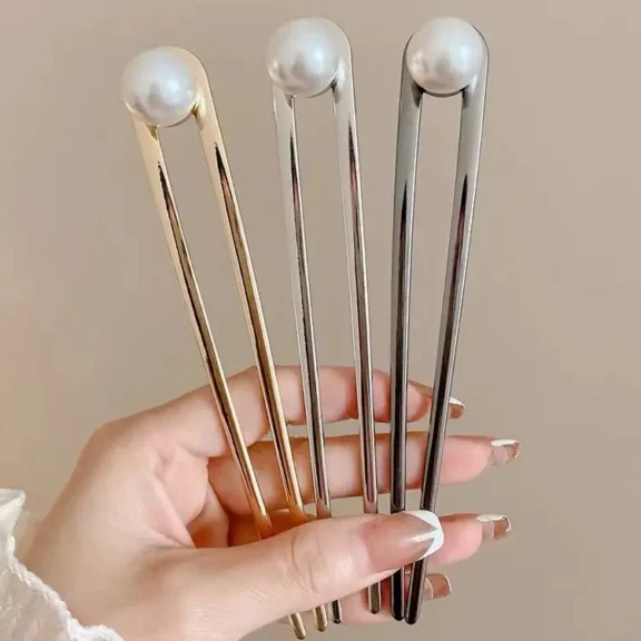 Minimalist U-Shaped Metal Hair Fork with Luster Pearl | Secure Bun Holder for Focus 6 - Buddha Bodhis Minimalist U-Shaped Metal Hair Fork with Luster Pearl Secure Bun Holder for Focus