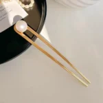 Minimalist U-Shaped Metal Hair Fork with Luster Pearl | Secure Bun Holder for Focus 4 - Buddha Bodhis Minimalist U-Shaped Metal Hair Fork with Luster Pearl Secure Bun Holder for Focus