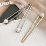 Minimalist U-Shaped Metal Hair Fork with Luster Pearl | Secure Bun Holder for Focus 2 - Buddha Bodhis Minimalist U-Shaped Metal Hair Fork with Luster Pearl Secure Bun Holder for Focus