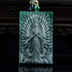 Natural Blue Aura Jadeite Thousand-Hand Kwan Yin & Dragon Pendant | Eternal Protection - Buddha Bodhis Natural Blue Aura Jadeite Thousand-Hand Kwan Yin & Dragon Pendant Eternal Protection