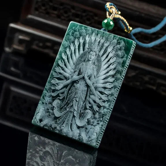 Natural Blue Aura Jadeite Thousand-Hand Kwan Yin & Dragon Pendant | Eternal Protection 5 - Buddha Bodhis Natural Blue Aura Jadeite Thousand-Hand Kwan Yin & Dragon Pendant Eternal Protection