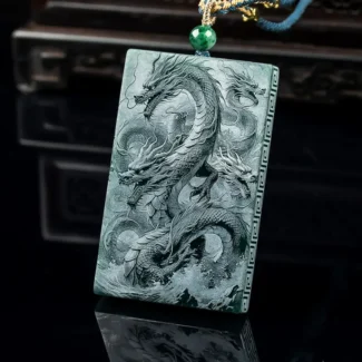 Natural Blue Aura Jadeite Thousand-Hand Kwan Yin & Dragon Pendant Eternal Protection