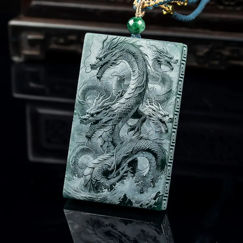 Natural Blue Aura Jadeite Thousand-Hand Kwan Yin & Dragon Pendant Eternal Protection (3) Natural Blue Aura Jadeite Thousand-Hand Kwan Yin & Dragon Pendant Eternal Protection