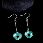 Natural Ice-Glutinous Jadeite Heart Drop Earrings | S925 Silver Love Amulet 3 - Buddha Bodhis Natural Ice-Glutinous Jadeite Heart Drop Earrings S925 Silver Love Amulet
