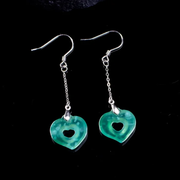 Beyond Adornment: The Spiritual Meaning and Symbolism of Earrings - Buddha Bodhis Natural Ice-Glutinous Jadeite Heart Drop Earrings S925 Silver Love Amulet