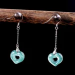 Natural Ice-Glutinous Jadeite Heart Drop Earrings | S925 Silver Love Amulet 2 - Buddha Bodhis Natural Ice-Glutinous Jadeite Heart Drop Earrings S925 Silver Love Amulet