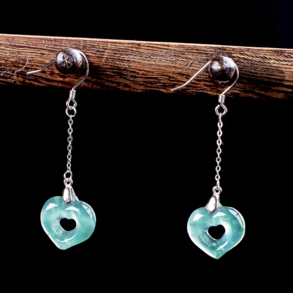 Natural Ice-Glutinous Jadeite Heart Drop Earrings | S925 Silver Love Amulet 5 - Buddha Bodhis Natural Ice-Glutinous Jadeite Heart Drop Earrings S925 Silver Love Amulet
