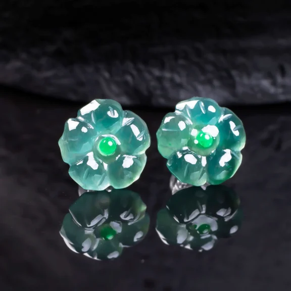 Beyond Adornment: The Spiritual Meaning and Symbolism of Earrings 1 - Buddha Bodhis Natural Ice-Glutinous Jadeite Plum Blossom Studs S925 Silver Healing Earrings