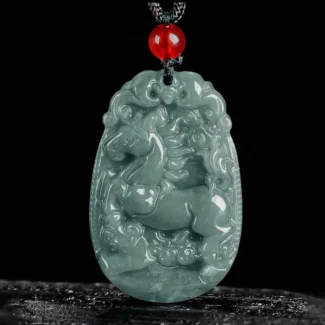 Buddha Bodhis Chinese Zodiac Jade Year of the Horse Luck Rope Necklace Pendant - Horse