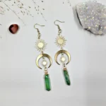 Handcrafted Celestial Sun & Moon Earrings | Green Aura Quartz Points for Heart Healing 1 - Buddha Bodhis Handcrafted Celestial Sun & Moon Earrings Green Aura Quartz Points for Heart Healing