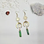 Handcrafted Celestial Sun & Moon Earrings | Green Aura Quartz Points for Heart Healing 3 - Buddha Bodhis Handcrafted Celestial Sun & Moon Earrings Green Aura Quartz Points for Heart Healing