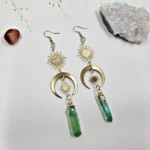 Handcrafted Celestial Sun & Moon Earrings | Green Aura Quartz Points for Heart Healing 2 - Buddha Bodhis Handcrafted Celestial Sun & Moon Earrings Green Aura Quartz Points for Heart Healing