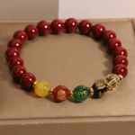 Handcrafted Natural Red Cinnabar Bracelet | Five-Way Wealth God Amulet for Prosperity & Protection - Buddha Bodhis Handcrafted Natural Red Cinnabar Bracelet Five-Way Wealth God Amulet for Prosperity & Protection