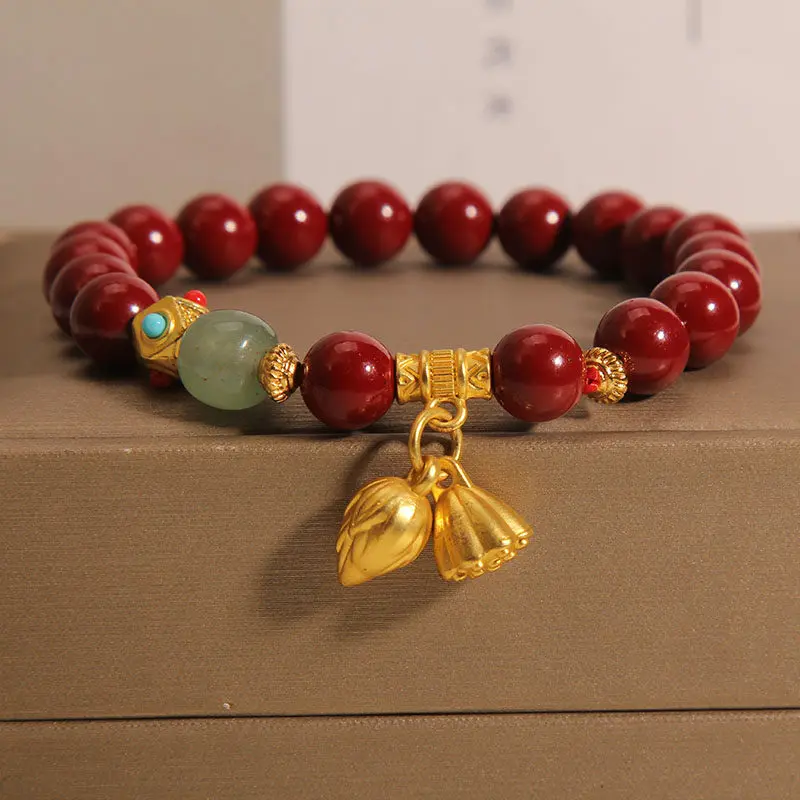 Handcrafted Natural Red Cinnabar & Jade Bracelet Lotus Seed Pod Amulet for Protection & Abundance (1) Handcrafted Natural Red Cinnabar & Jade Bracelet Lotus Seed Pod Amulet for Protection & Abundance