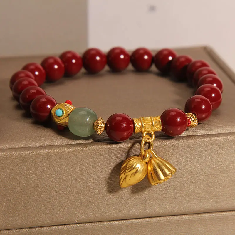 Handcrafted Natural Red Cinnabar & Jade Bracelet Lotus Seed Pod Amulet for Protection & Abundance (3) Handcrafted Natural Red Cinnabar & Jade Bracelet Lotus Seed Pod Amulet for Protection & Abundance