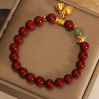 Home 39 - Buddha Bodhis Handcrafted Natural Red Cinnabar & Jade Bracelet Lotus Seed Pod Amulet for Protection & Abundance