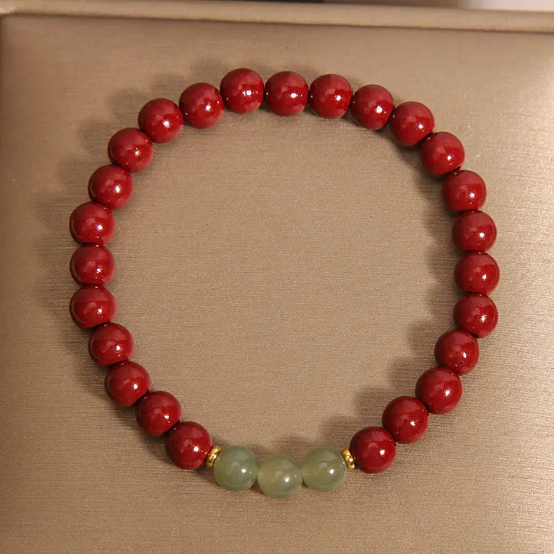 Handcrafted Natural Red Cinnabar & Jade Bracelet Minimalist Zen Amulet for Protection & Harmony (2) Handcrafted Natural Red Cinnabar & Jade Bracelet Minimalist Zen Amulet for Protection & Harmony