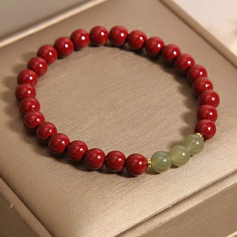 Handcrafted Natural Red Cinnabar & Jade Bracelet Minimalist Zen Amulet for Protection & Harmony (3) Handcrafted Natural Red Cinnabar & Jade Bracelet Minimalist Zen Amulet for Protection & Harmony