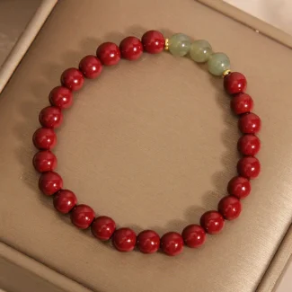 Home 37 - Buddha Bodhis Handcrafted Natural Red Cinnabar & Jade Bracelet Minimalist Zen Amulet for Protection & Harmony