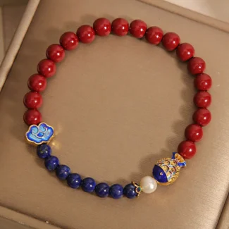 Home 35 - Buddha Bodhis Handcrafted Natural Red Cinnabar & Lapis Lazuli Bracelet Koi Fish Amulet for Wealth & Success