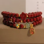 Handcrafted Natural Red Cinnabar Multi-Wrap Bracelet | Gourd & Fortune Welcome Amulet - Buddha Bodhis Handcrafted Natural Red Cinnabar Multi-Wrap Bracelet Gourd & Fortune Welcome Amulet