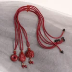 Handcrafted Natural Red Cinnabar Necklace | Safety Buckle, Elephant & Lucky Cat Amulets - Buddha Bodhis Handcrafted Natural Red Cinnabar Necklace Safety Buckle, Elephant & Lucky Cat Amulets