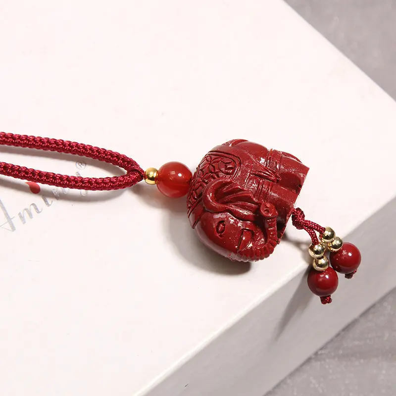 Handcrafted Natural Red Cinnabar Necklace Safety Buckle, Elephant & Lucky Cat Amulets (5) Handcrafted Natural Red Cinnabar Necklace Safety Buckle, Elephant & Lucky Cat Amulets