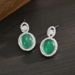 Handcrafted Vintage Green Chalcedony & S925 Silver Earrings | Oval Halo for Heart Chakra Healing - Buddha Bodhis Handcrafted Vintage Green Chalcedony & S925 Silver Earrings Oval Halo for Heart Chakra Healing