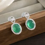 Handcrafted Vintage Green Chalcedony & S925 Silver Earrings | Oval Halo for Heart Chakra Healing 2 - Buddha Bodhis Handcrafted Vintage Green Chalcedony & S925 Silver Earrings Oval Halo for Heart Chakra Healing