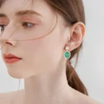 Handcrafted Vintage Green Chalcedony & S925 Silver Earrings | Oval Halo for Heart Chakra Healing 1 - Buddha Bodhis Handcrafted Vintage Green Chalcedony & S925 Silver Earrings Oval Halo for Heart Chakra Healing