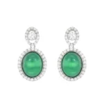 Handcrafted Vintage Green Chalcedony & S925 Silver Earrings | Oval Halo for Heart Chakra Healing 4 - Buddha Bodhis Handcrafted Vintage Green Chalcedony & S925 Silver Earrings Oval Halo for Heart Chakra Healing