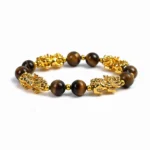 Natural 10mm Tiger Eye Quad-Pixiu Bracelet | Four Directions Wealth & Confidence Shield - Buddha Bodhis Natural 10mm Tiger Eye Quad-Pixiu Bracelet Four Directions Wealth & Confidence Shield