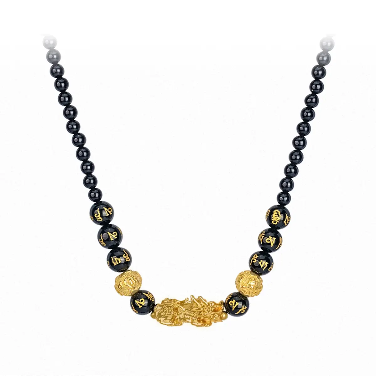 Natural Black Obsidian Pixiu Necklace Om Mani Padme Hum Mantra for Wealth & Protection (1) Natural Black Obsidian Pixiu Necklace Om Mani Padme Hum Mantra for Wealth & Protection