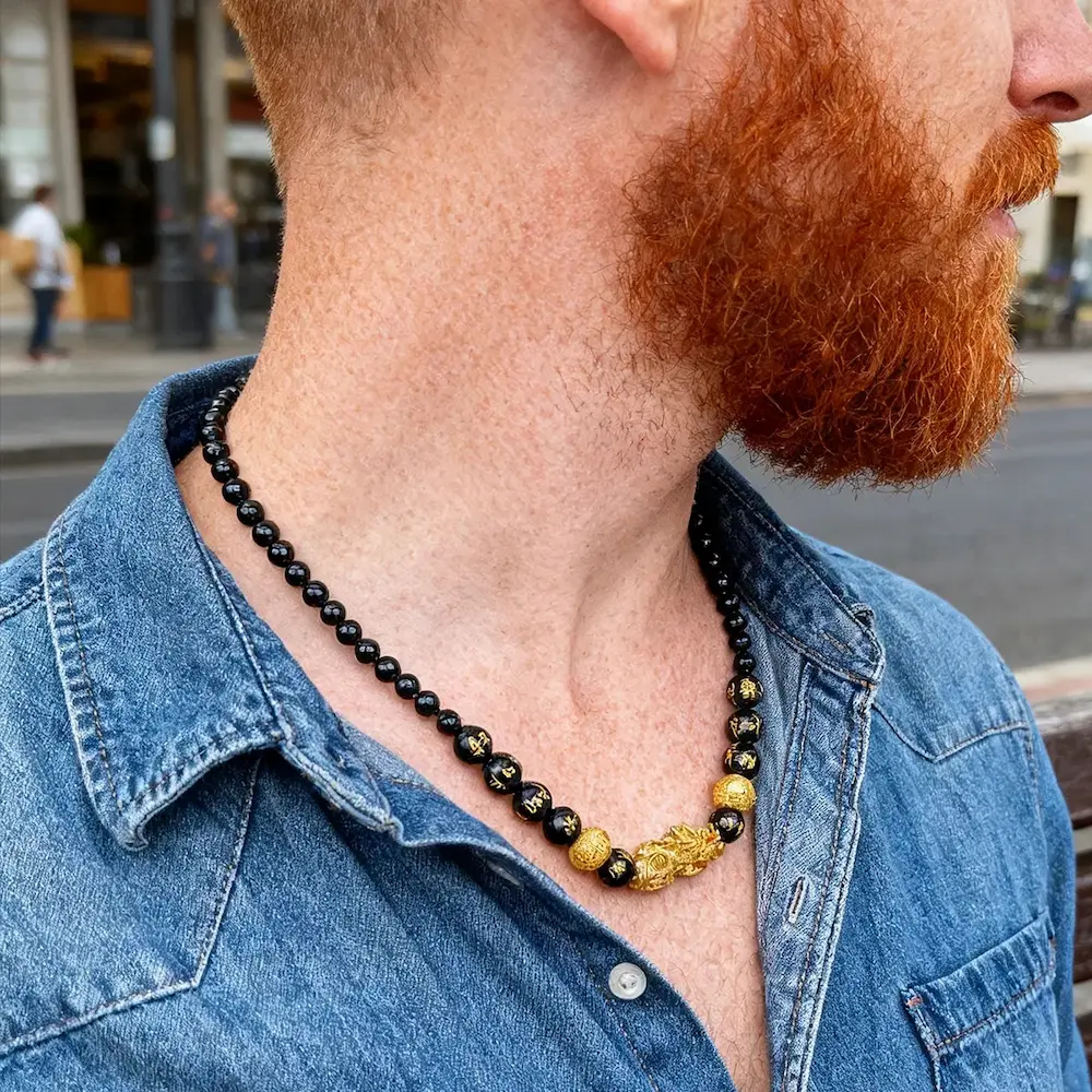 Natural Black Obsidian Pixiu Necklace Om Mani Padme Hum Mantra for Wealth & Protection (3) Natural Black Obsidian Pixiu Necklace | Om Mani Padme Hum Mantra for Wealth & Protection 2 - Buddha Bodhis